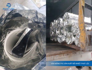 Ván nhựa PVC mỏng được cắt cuộn bọc an toàn trước khi vận chuyển bằng màng bạc